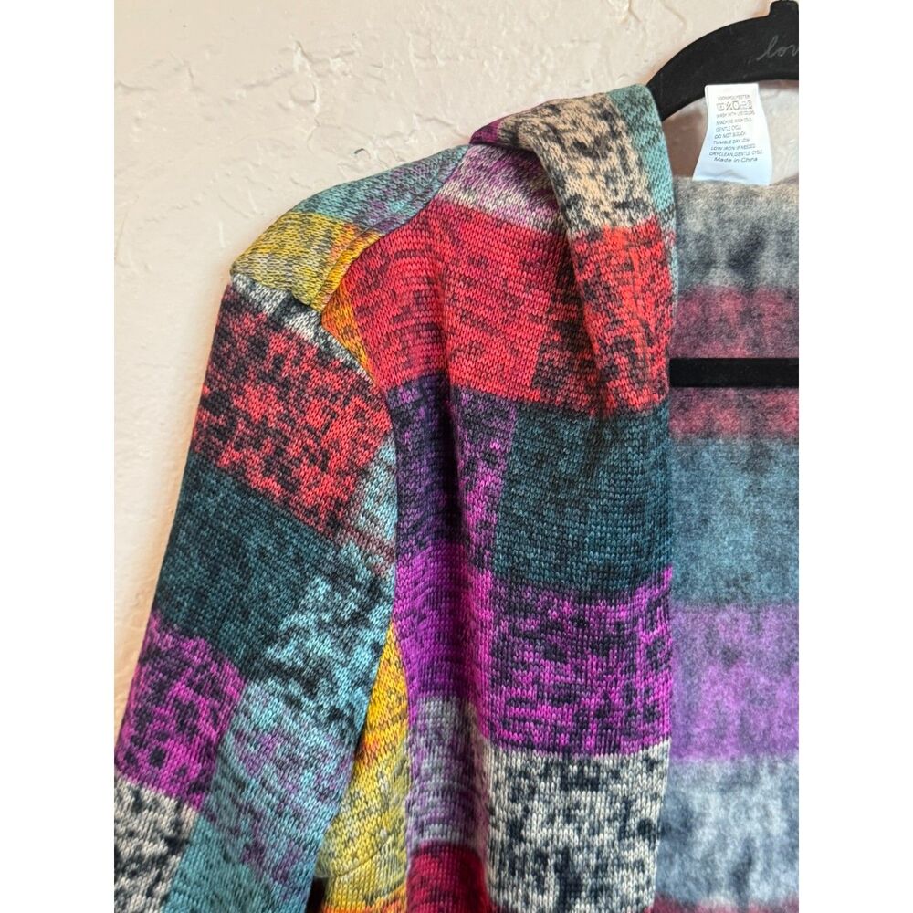 Bohemian Hooded Patchwork Trench Jacket XS Cozy Fleece - Picture 5 of 8